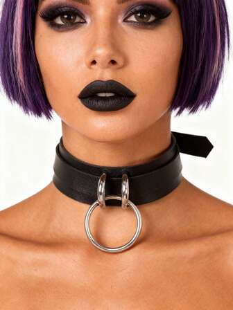 New Goth Choker Necklace Men Punk Rock O-Ring Geometry PU Necklace For Women Choker Gothic Goth Choker Neck Jewelry