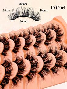 7 Pairs Fluffy Cat-Eye Lashes D Curl Russian Strip False Eyelashes Cat Eye Lashes Natural Look Fluffy Faux Mink Lashes Volume Wispy Long Foxy Eye Lifting Look Fake Eyelashes - 黑色 - 查看 7