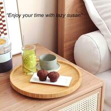 Bamboo Lazy Susan Turntable Organizer, Kitchen Spice Rack & Living Room Snack/Cosmetic Storage, Non-Slip Rotating Tray, Home Essential - 原木色 - 查看 4