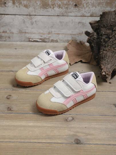 1 Pair Soft & Comfortable Leather Patchwork Baby/Toddler Girls' Athletic Shoes, Round Toe, Hook And Loop Strap, Non-Slip Sole, Cute & Fashionable Casual Sneakers, Suitable For Babies, Autumn/Winter