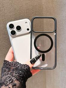 2pcs Magnetic Charging Phone Case, Pink & Black, Minimalist Matte Transparent Magnetic Charging Phone Case