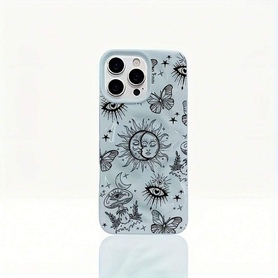 Phone God Teléfono con patrón de meteorito plegado en 3D - Diseño simple y moderno, amigos y familiares - Compatible 12 12 Pro 12 Pro 13 13 Pro 14 14 Plus 15 15 Pro 11 16 16 Pro, teléfono diario, patrón de meteorito - azul claro - Ver 1