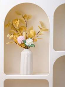 1个仿陶瓷塑料花瓶，配人造芦苇花，简约家居装饰，米色和黑色圆柱形花瓶，条纹纹理，表面光滑，适用于客厅/卧室/婚礼/春季装饰，可用作桌面摆件或花瓶。 - 彩色 - 查看 2