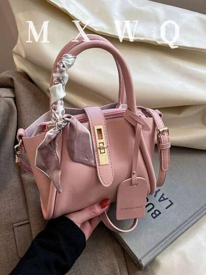 1pc Fashionable Minimalist Buckle PU Tote Bag With Detachable Strap, Comes With Scarf, Suitable For Daily Use