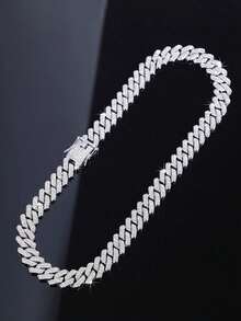 CVNANA 1pc Rhinestone Embellished Hip Hop Chain Necklace, Black Personalized Necklace, Unisex Punk Style Bracelet, Must-Have For Cool People - C - View 21