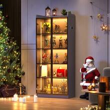 Display Cabinet With Adjustable Shelves, 65" Tall Bookcase With LED Lights/Human Sensor, 5 Tier Display Case For Collectibles Bedroom Living Room Office, Black - Transparent Acrylic Doors - Xem 1