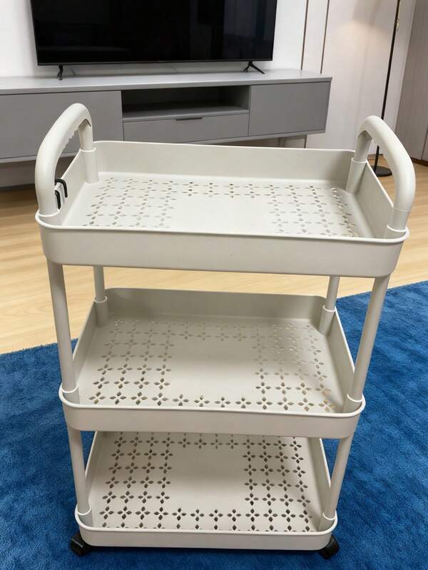 1 pieza Carrito de cocina, Estantería de almacenamiento de baño, Mesita de noche móvil de varios niveles para dormitorio, sala de estar, estantería de baño, estantería delgada de cocina, carrito de aperitivos, cocina (con ganchos negros)