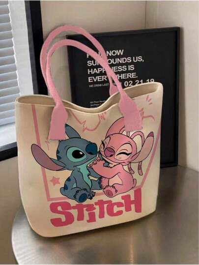 Disney Stitch Pattern Canvas Bag. This Is A Large Capacity Ladies Casual Commuter Shoulder Bag, Also A Handbag, Disney Ladies Bag, Ideal For Travel And Gift Giving
