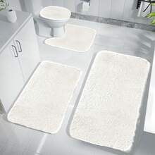 4PCS Premium Bathroom Rug Set – Ultra Soft Non-Slip Bath Mats, Super Absorbent & Quick-Dry, Machine Washable , Plush Shaggy Toilet Carpet,  Perfect For Bath, Shower, Tub Floor,Toilet Floor - 白色 - 查看 3