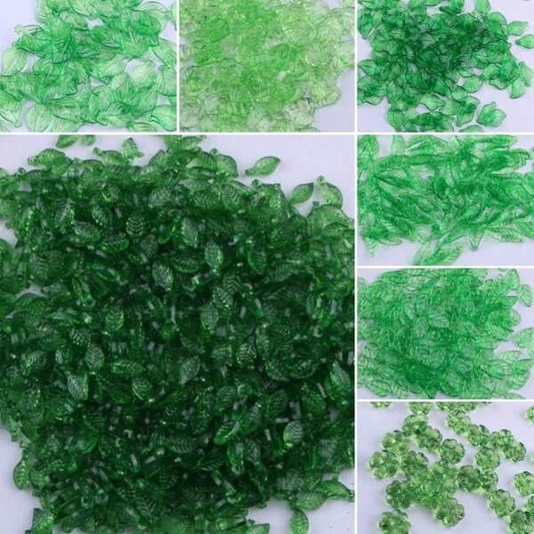 100Pcs Acrylic Green Leaf Beads, Transparent Leaves Beads Charms For Jewelry Making Necklace Earring Spring Plant DIY Crafts