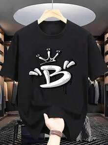 Camiseta de Patrón de Moda - Manga Corta de Verano para Hombre - con Impresión de Letras - Negro - Ver 1