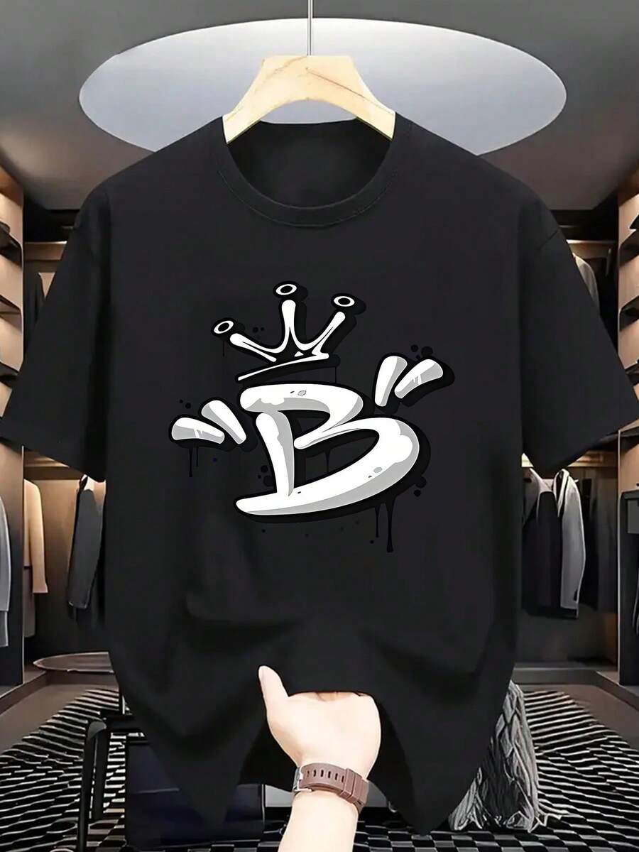 Camiseta de Patrón de Moda - Manga Corta de Verano para Hombre - con Impresión de Letras - Negro - Ver 1
