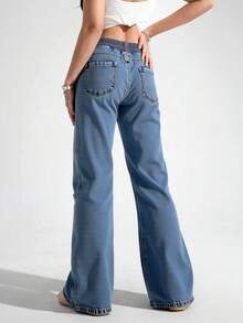 Pantalones vaqueros de piernas anchas para mujeres, pantalones ajustados con cinturón de cuerda, versión relajada de piernas anchas, adecuados para viajes diarios. - Zhonglan - Ver 2