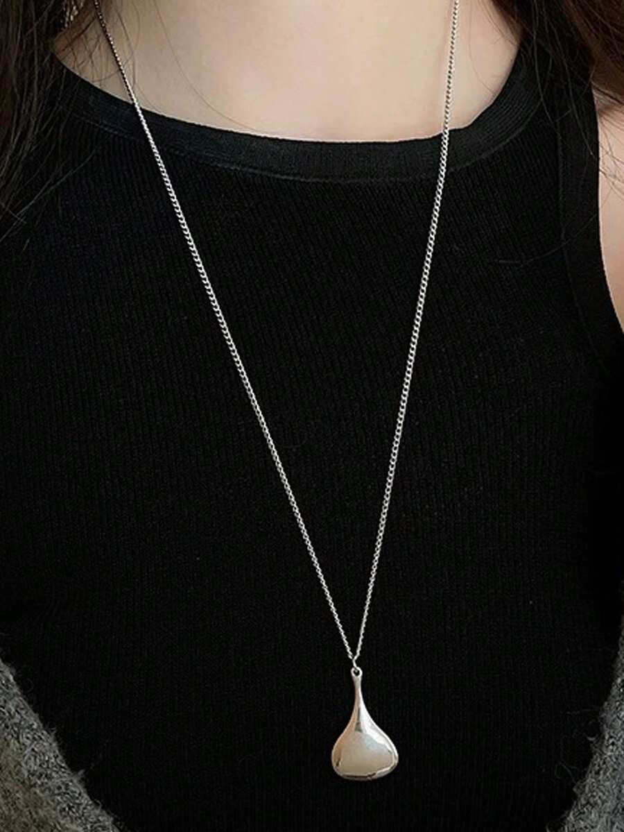 1 件水滴形几何吊坠项链，时尚简约银色女士项链，适合外出、派对、服装搭配和礼物
