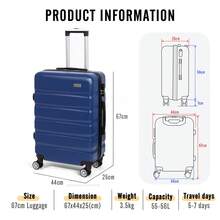 Todeco Travel Suitcases, Medium 67cm Suitcase, Travel Trolley, Rigid And Lightweight ABS And PC Travel Suitcase With Telescopic Handle, 4 Double Wheels, 67 * 44 * 25 Cm, Durable, Travel Luggage - Blue - View 4