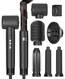 UKLISS Hair Dryer Brush Airstyler 7 In 1, 1400W Ionic Hair Dryer 3 Temperatures, Styling Brush, Round Brush Hair Dryer, Straightener Brush, Curling Brush, Curling Wand, Hair Dryer Diffuser Black / Halloween / Christmas Gift! Women / Men