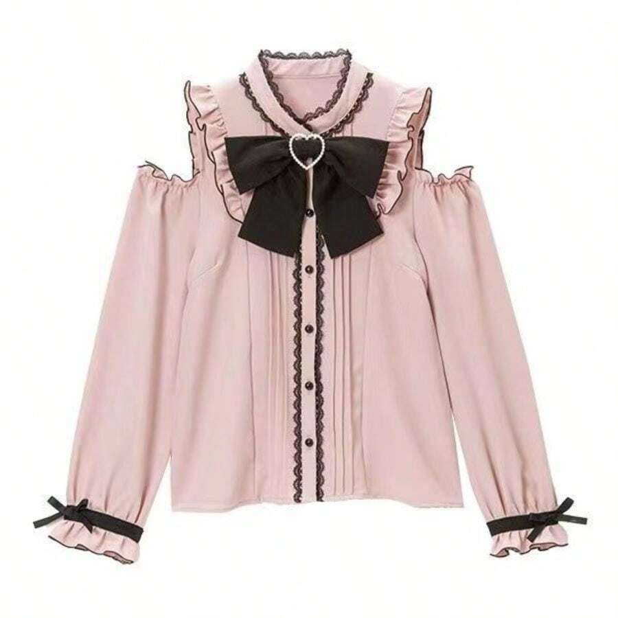 Lolita Top  Autumn Shirts With Bows, Off-The-Shoulder Designs, And Lace Trim; Vintage-Style Shirts. - Hồng - Xem 1