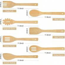 [7-PCS] Wooden Spoons For Cooking Is For All Kitchen. Made From Bamboo Wood Wooden Spatula Wooden Spoon 11.8 In. And Non-Stick Surface Suitable For Home Chef Use Or Gift For Someone Special. - 如圖 - 查看 2