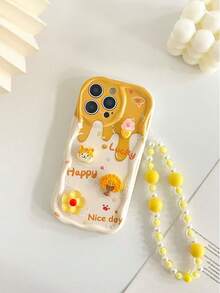 Wave Ripples Cartoon Handmade Sticker Accessories, Yellow Painted Cream Wavy Pattern Protective Case With Chain, Compatible With IPhone 17/17 Pro/17 Pro Max, 16/16 Pro Max, 15, 14, XR/7/8, 15 Pro Max, 13, 14, 11, Soft Case, P12, Anti-Drop, XS, Redmi - Multicolor - View 7