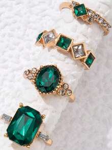 4pcs/Set Luxury Jewelry Colorful Faux Gemstone Geometric Rings Set, Suitable For Women Daily Wear, Party, Gift, Jewelry