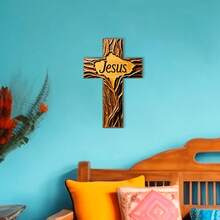 1pc Vintage Wooden Cross With "Jesus" Wall Hanging Cross, Home Religious Decor, Wall Art Decor, Suitable For Living Room, Church, Bedroom, Office, Kitchen, Entryway, Holiday Decoration - Multicolor - View 7