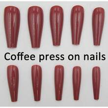 Colored Coffin Press On Nails Long Ballerina False Fake Nail Tips Full Cover Manicure Design Acrylic Nails 100pc For Women Teen FFgirls (Coffee){Inchcolor_nameinch:InchCoffeeinch} - 咖啡 - 查看 5