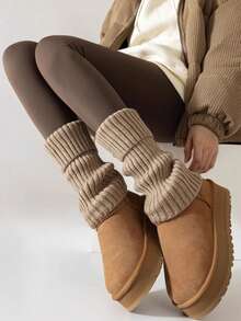 1 Pair Solid Color Leg Warmers, Fashion & Warm, Suitable For UGGs, Christmas Socks, Winter Socks For Women, Casual, Holiday, Christmas Party Outfit - Multicolor - View 15