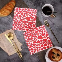 20/40Pcs Valentine's Day Red Heart Printed Napkins – Romantic Disposable Paper Napkins For Wedding, Dinner Party, Valentine's Celebration, Dessert Table Decor, Elegant Tableware For Romantic Occasions Valentine's Day Red Heart Napkins