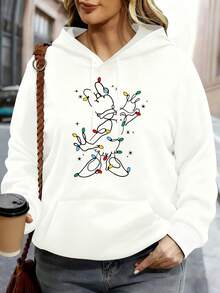 Disney Hoodie White Mickey Mouse Christmas Lights Print Casual Winter Wear - trắng - Xem 1