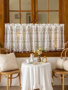 1件装多色绒球装饰豪华法式厨房窗帘，可作窗帘幔、门帘、房间隔断 - 彩色 - 查看 2