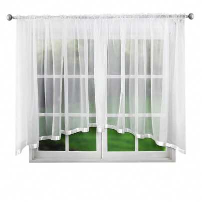 1 Piece White Sheer Curtain, 400cm X 150cm, Arch Bottom Design, Semi-Transparent, Elegant Polyester Window Drapes, With Colorful Decorative Trim, Perfect For Living Room Or Bedroom, Light Filtering, Soft And Stylish Home Decor