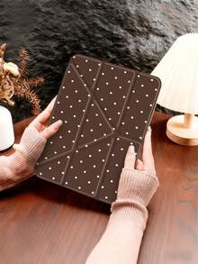 Dotted Pattern Tablet Protective Case, Transparent Acrylic Panel, With Pen Slot/Auto Sleep/Wake Function, Minimalist Casual Style, Compatible With Ipad Foldable Tablet, Compatible With Ipad 10th Gen/7th/8th/9th Gen (10.2") Air 5/Air 4 (10.9"), Also Fits Galaxy Tab S6 Lite (10.4") - Black/White/Red/Brown Polka Dot Pattern - Multicolor - View 20