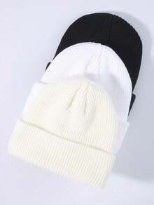 3 قبعات بينية صياد مصنوعة من الأكريليك بحافة ملفوفة، قبعات جمجمة دافئة للرجال كإكسسوارات