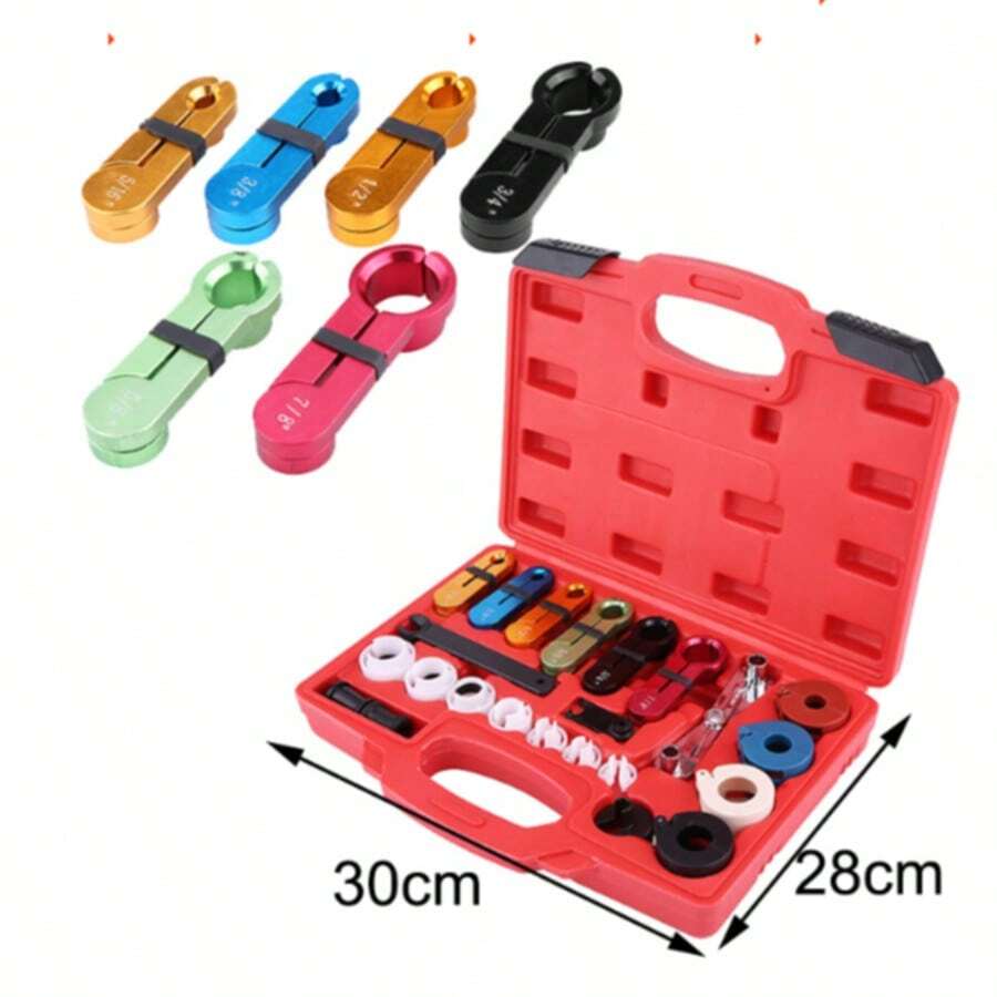 22-Piece Car AC Repair Kit - Refrigerant Line Quick Connect Release Tools - Fuel Line And Compressor Disconnect Set - Red - View 1