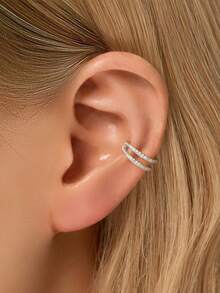 1件925纯银镶钻几何耳夹，防过敏金耳环，适合女性日常佩戴 - 滿鑽幾何耳夾 - 查看 8