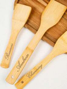 1/5pcs Customized Wooden Cooking Spoons, Suitable For All Kitchens. Salad Spatula Made Of Bamboo And Wood, Kitchen Cooking Tools, Personalized Wooden Spatula And Wooden Spoon, Three-Line Spatula, Natural Bamboo And Wood Non-Stick Surface, Multi-Functional Cooking Tools, Handmade Mother's Day Essential - Multicolor - View 4
