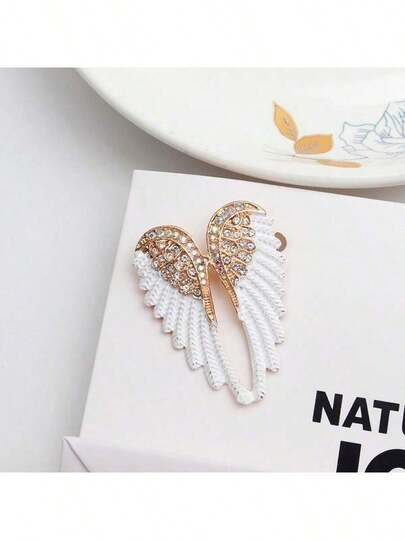 New Oil Dripping Diamond Angel Wings Brooch Corsage White Fashion Fashion Clothing Accessories Pin