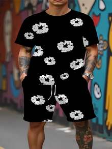 Foam Donut Printed Kapok Short-Sleeved Casual T-Shirt Cover For Men WomenNew Style - Black and White - View 8