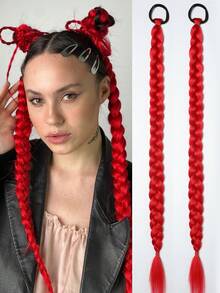 两条26英寸假发辫、马尾发带、发圈和手工编织的脏辫发饰 - 彩色 - 查看 16