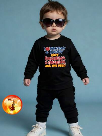 1pc Baby Boy Casual Graphic Print Sweatshirt, Autumn/Winter - Adorable Sweatshirt Brings Joy And Happiness To Every Baby! Interesting And Colorful Sweatshirt With English Letters Inspires Imagination In Children