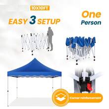 tooluck 10x10ft Pop Up Canopy Tent Heavy Duty Gazebo With 4 Sidewalls Waterproof Party Tent Easy Set-Up Commercial Instant Tents With 4 Sandbags 4 Ropes 4 Stakes & Wavy Edge,Blue - 藍色 - 查看 6