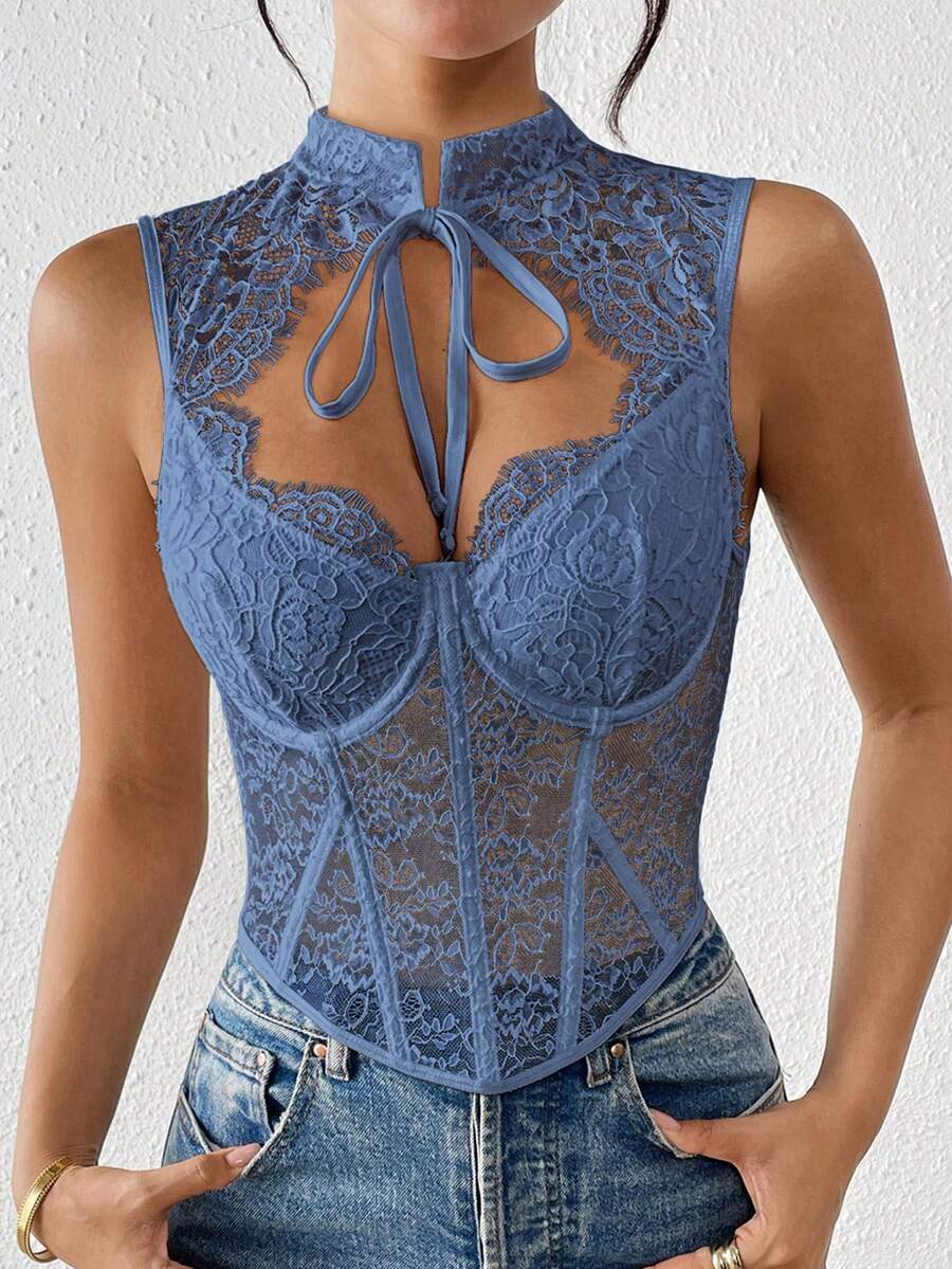 EZNV 1 pieza Corset con parte superior de encaje y espina de pescado, cinturilla de corsé