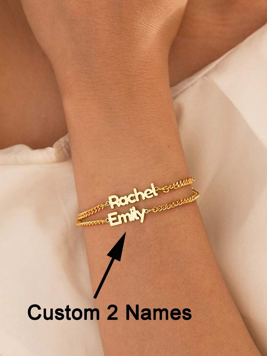Pulsera personalizada con nombre, pulsera personalizada con doble nombre, pulseras para mujer, joyería de acero inoxidable, pulsera única de doble capa con nombre, pulsera simple para mujer, pulsera personalizada para parejas, regalo de cumpleaños para ella, recuerdo de fiesta, regalo de festival - Multicolor - Ver 1