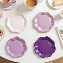 10 piezas/20 piezas/40 piezas/50 piezas, Plato de papel en forma de abanico con degradado de color púrpura lavanda, plato decorativo desechable/plato de postre de 7 pulgadas, adecuado para el Día de San Valentín, bodas, despedidas de soltera, suministros para fiestas de Navidad (Púrpura) - Morado - Ver 7