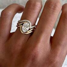 VKHK 3pcs/Set Glamorous Sparkling Cubic Zirconia Decorated Ring Set, Suitable For Women Wedding Wear And Gifts - Diamond Ring Set - View 6