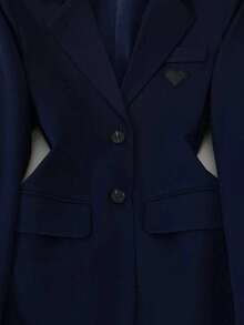 Solid Color Single Button Long Sleeve Single-Breasted Waistcoat Suit Pants Two-Piece Set - Xanh đậm - Xem 4