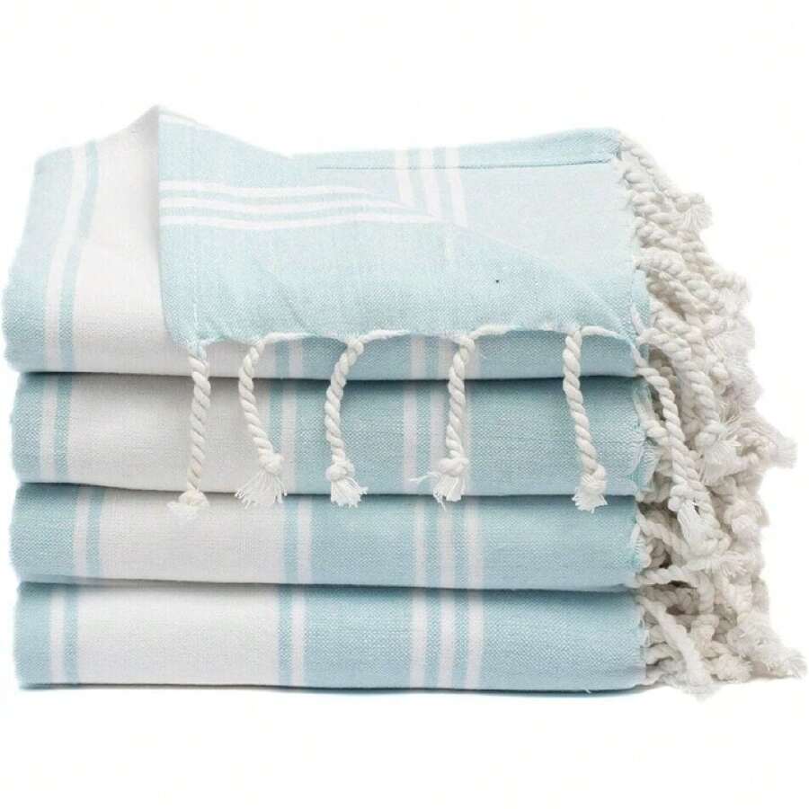 Cotton Turkish Beach Towel Towels Oversized 36"X72" Pool Absorbent Extra Large Quick Dry Sand Travel Towel (Aqua Blue, 4 Pack),26725256 - 藍色 - 查看 1