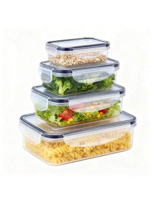 4pcs Food Storage Containers With Lids, Pasta Plastic Organizer Containers, Kitchen Pantry Organization And Storage