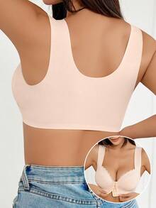 1 bộ đồ lót ren không dây đóng phía trước gợi cảm cho nữ - Màu be - Xem 3