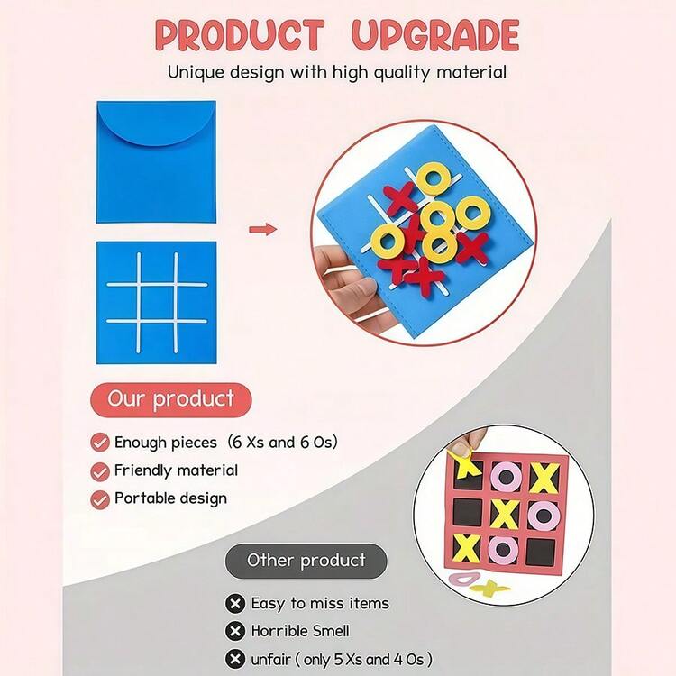 1/4/8/12/16套迷你毛毡十字棋派对玩具套装，包含6个叉子、6个圆圈和1个粘性棋盘。它柔软、便携且耐用，适合趣味互动游戏、派对游戏、家庭休闲娱乐、万圣节礼物、圣诞节礼物、生日派对、耐用游戏套装、彩色毛毡棋盘游戏、井字棋游戏。 - 彩色 - 查看 4